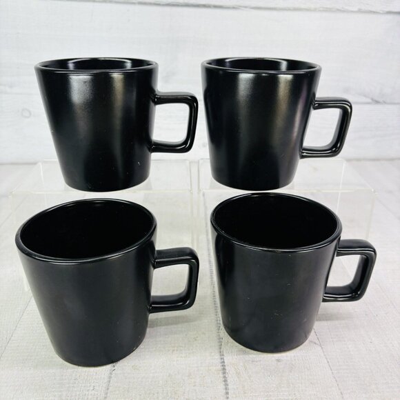Stone + Lain CELINA Matte Black Modern Coupe 12oz Stoneware Cups Mugs Set of 4 - Picture 3 of 16